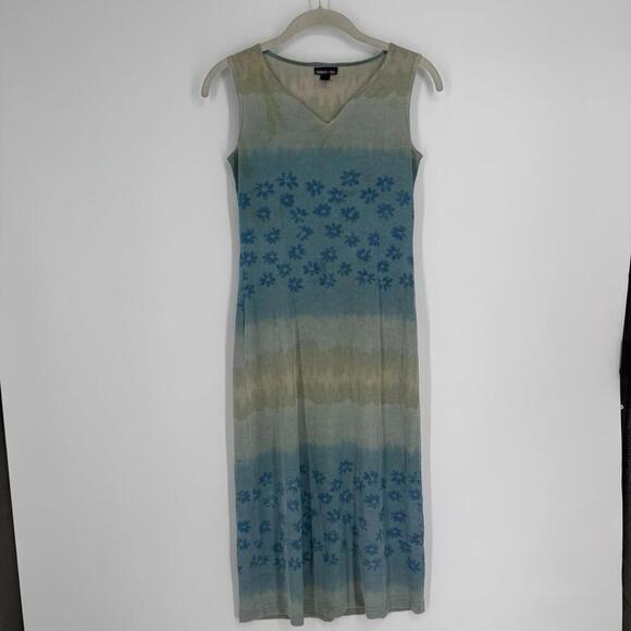 y2k 90s Limited Too dress small S midi floral tropical coconut beach stretch - Picture 1 of 4